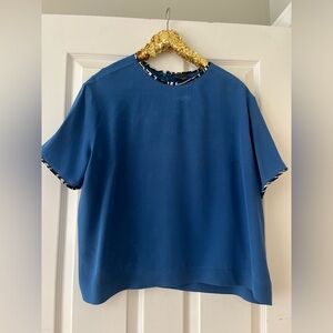 FENDI Womens Size 50 L/XL Blue with Logo Trim Top